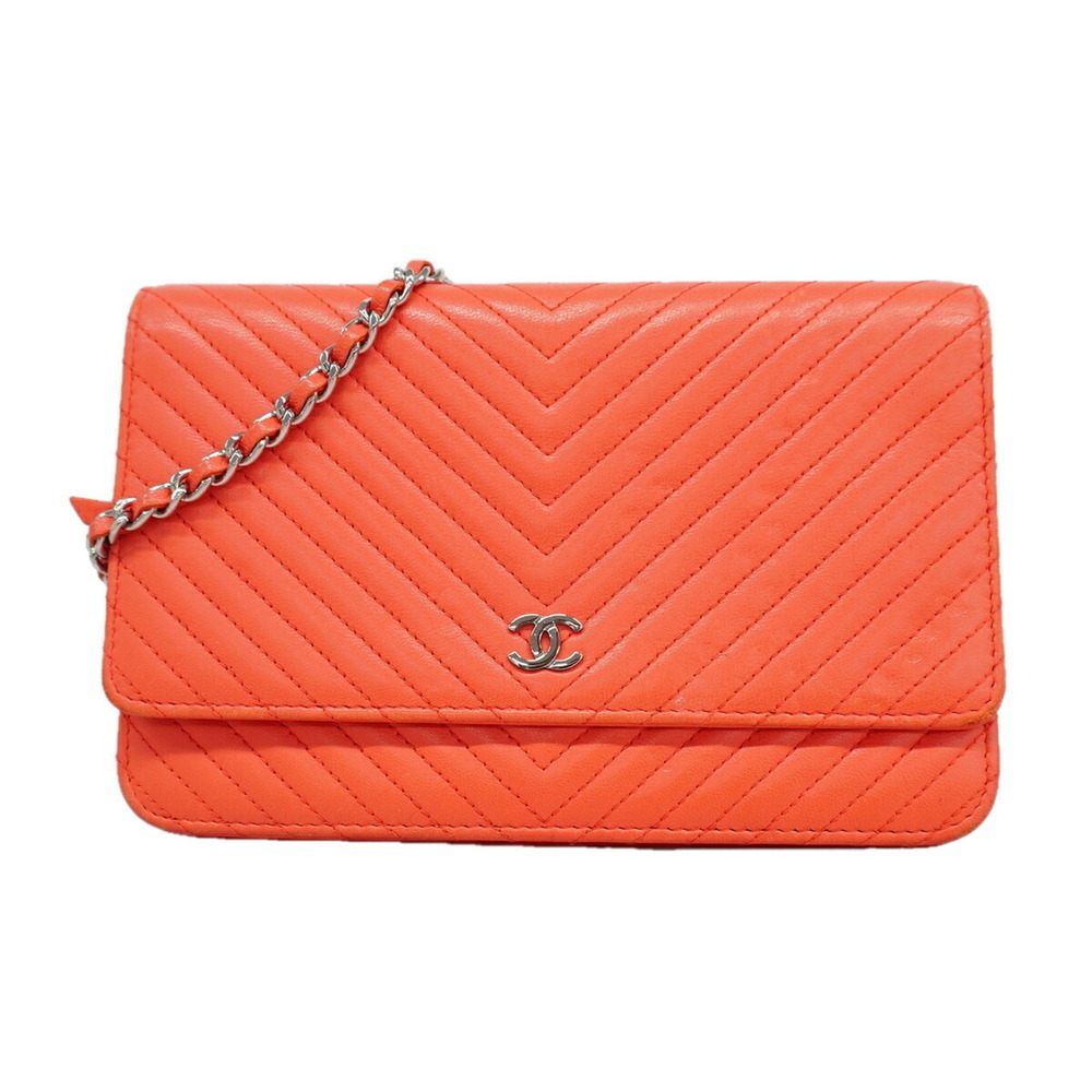 Chanel Wallet/Shoulder Wallet, V-stitch Chain Shoulder Bag, Lambskin, Orange,...